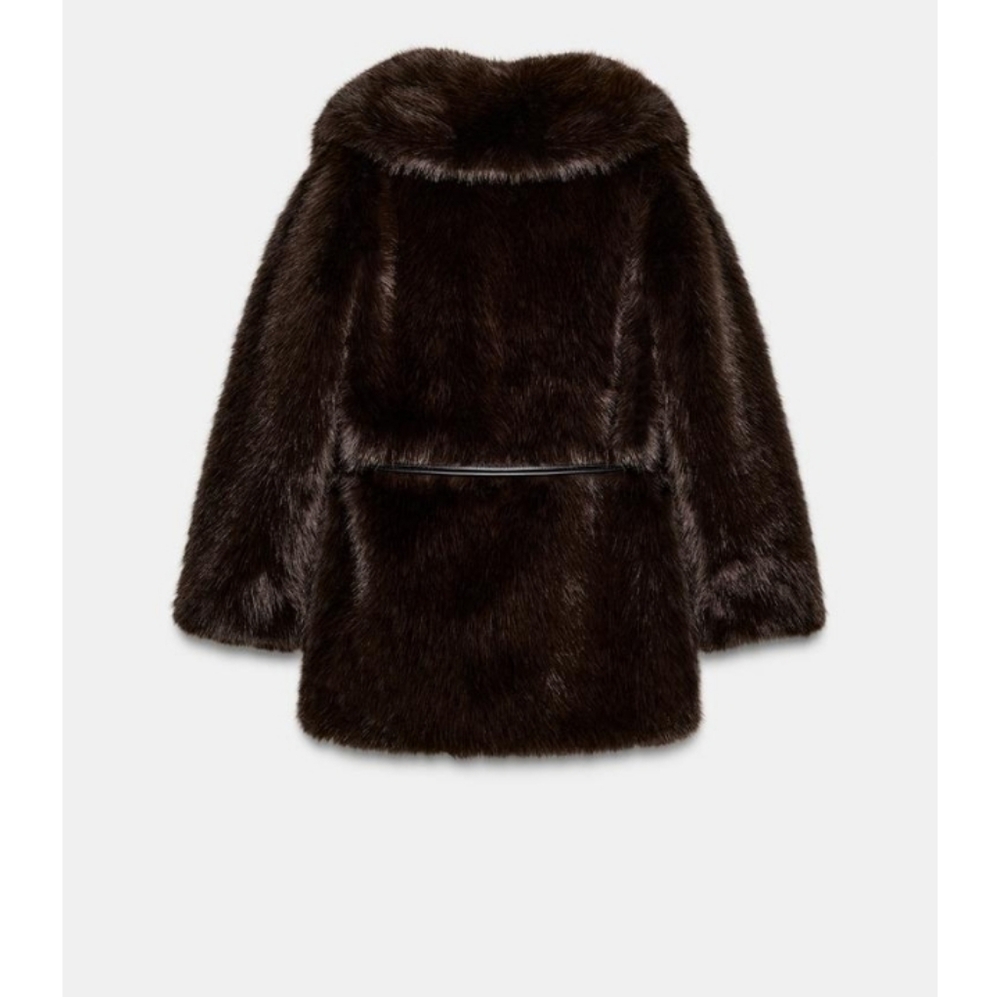 ZARA Women's Faux Fur Coat with Belt(Brown, US XS, S, M,L/EUR XS, S, M, L) - Picture 9 of 15